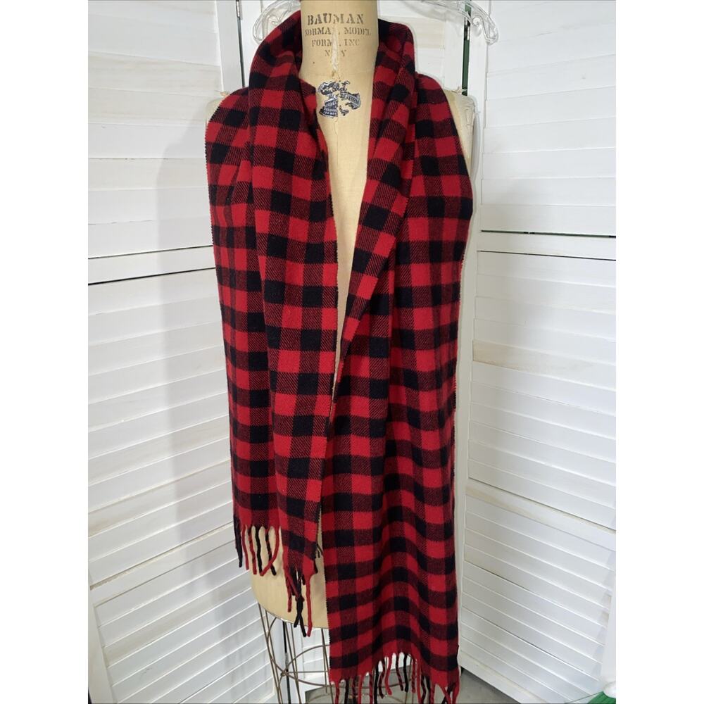 Vintage 90s The Gap Buffalo Plaid Scarf Red Black Lambswool Made in Italy